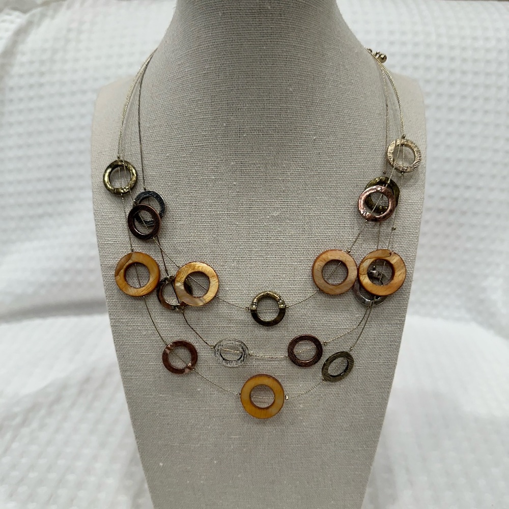 NWT Jewelry Box 3 Strand Layered Princess Length Necklace with Round Pendants